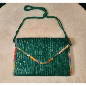 Waves Green Braided Purse Handbag Crossbody Bag Floral Interior Tropical Color